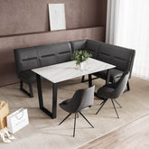 Cerutti White Ceramic Dining Table with Right Hand Facing Corner Bench and Grey Dining Chairs Set - Pendle Village Furniture